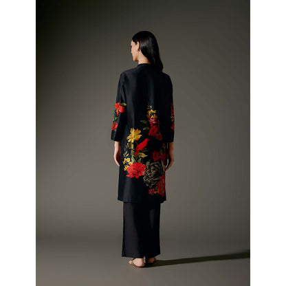 Rohit Bal Black Chanderi Print Kurta with Pant (Set of 2)