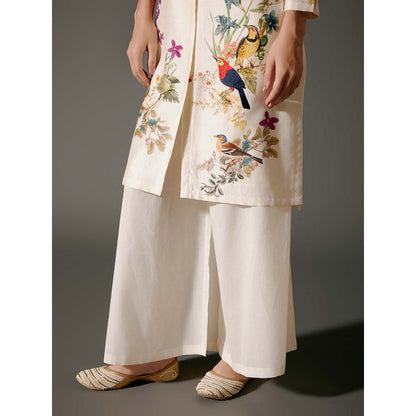 Rohit Bal Ivory Chanderi Print Kurta with Palazzo (Set of 2)