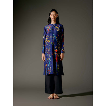 Rohit Bal Blue Chanderi Print Kurta with Pant (Set of 2)