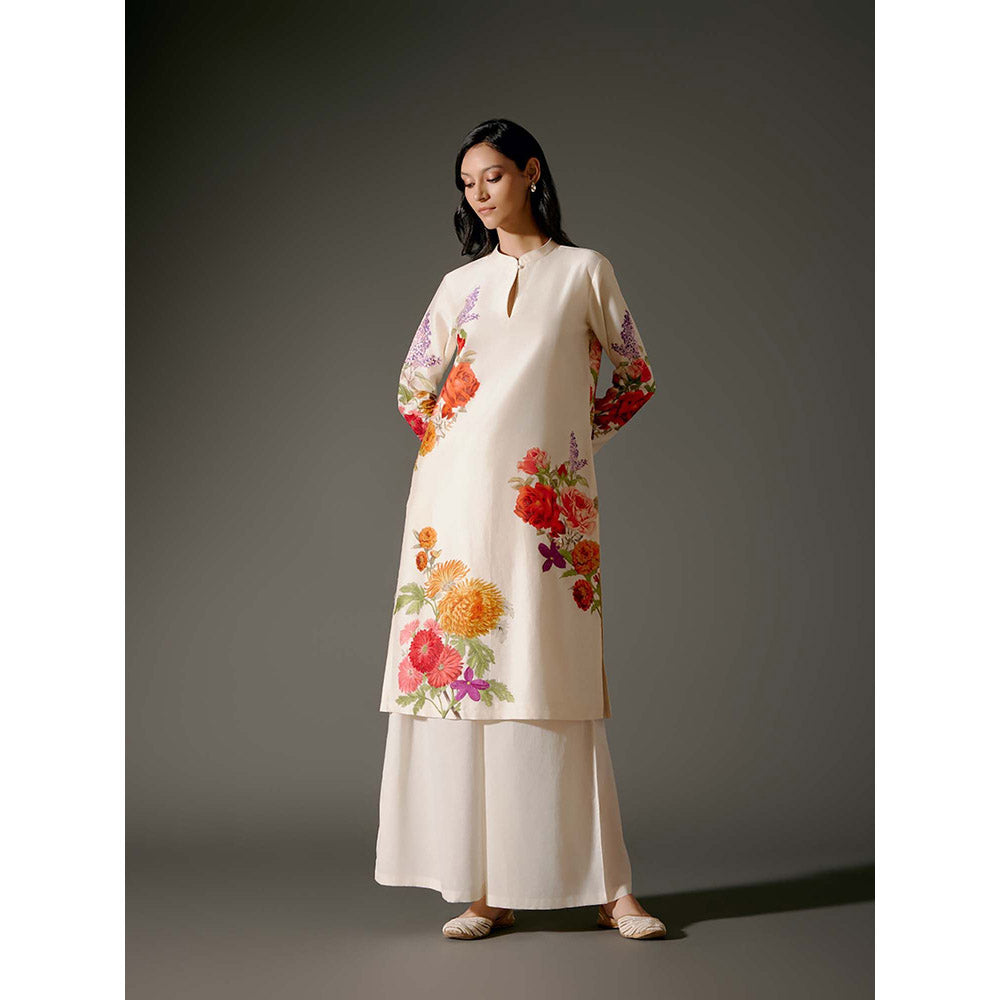 Rohit Bal Ivory Chanderi Print Kurta with Palazzo (Set of 2)