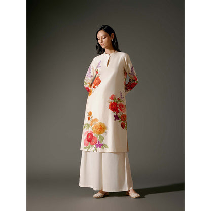 Rohit Bal Ivory Chanderi Print Kurta with Palazzo (Set of 2)