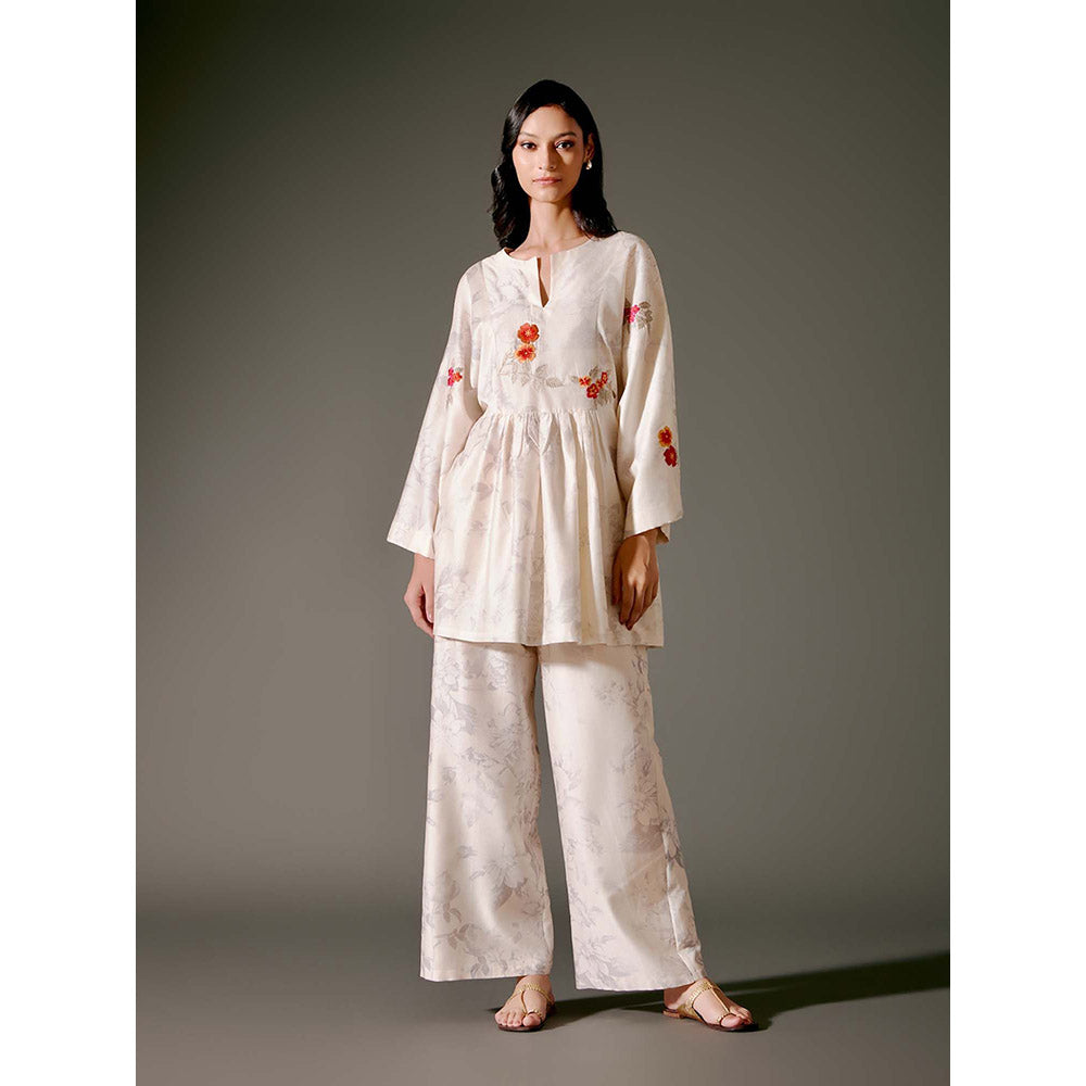 Rohit Bal Ivory Chanderi Print Top with Palazzo (Set of 2)