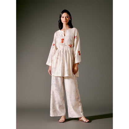 Rohit Bal Ivory Chanderi Print Top with Palazzo (Set of 2)