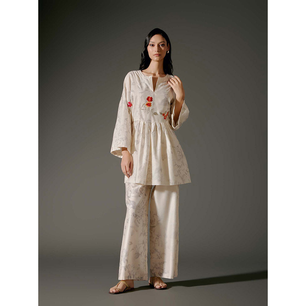 Rohit Bal Ivory Chanderi Print Top with Palazzo (Set of 2)