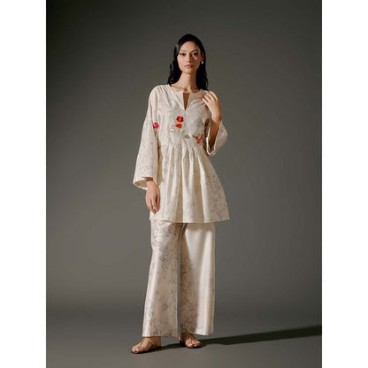 Rohit Bal Ivory Chanderi Print Top with Palazzo (Set of 2)