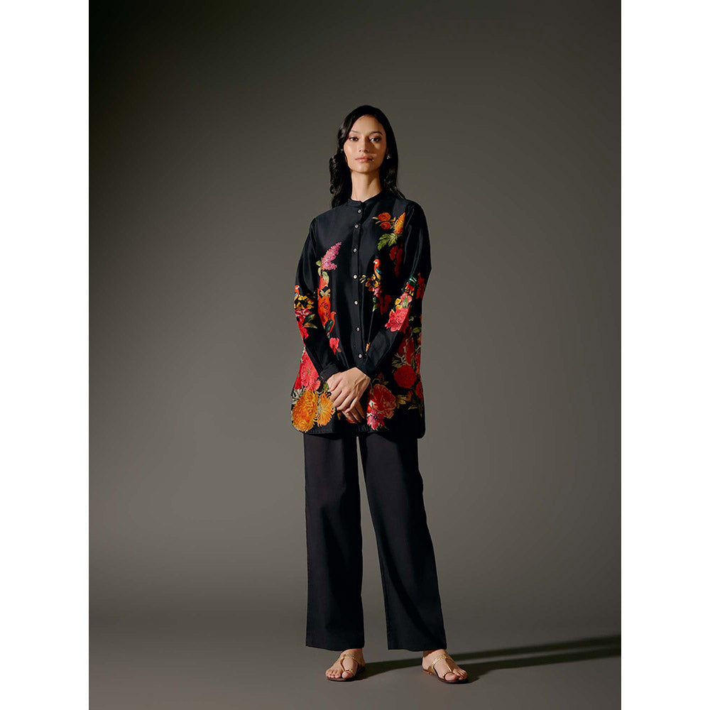 Rohit Bal Black Printed Chanderi Silk Co-Ord (Set of 2)