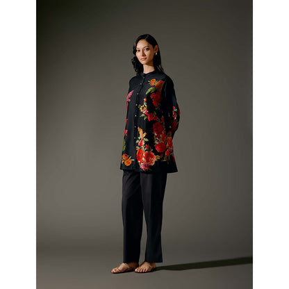 Rohit Bal Black Printed Chanderi Silk Co-Ord (Set of 2)