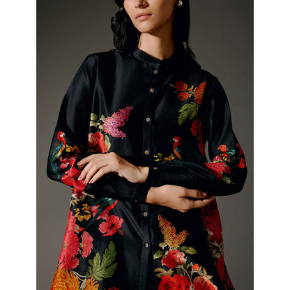 Rohit Bal Black Printed Chanderi Silk Co-Ord (Set of 2)