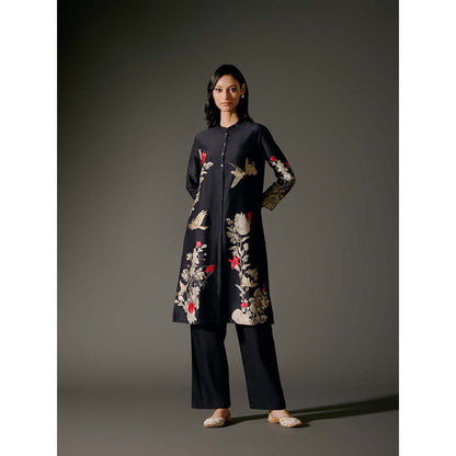 Rohit Bal Black Chanderi Print Kurta with Pant (Set of 2)