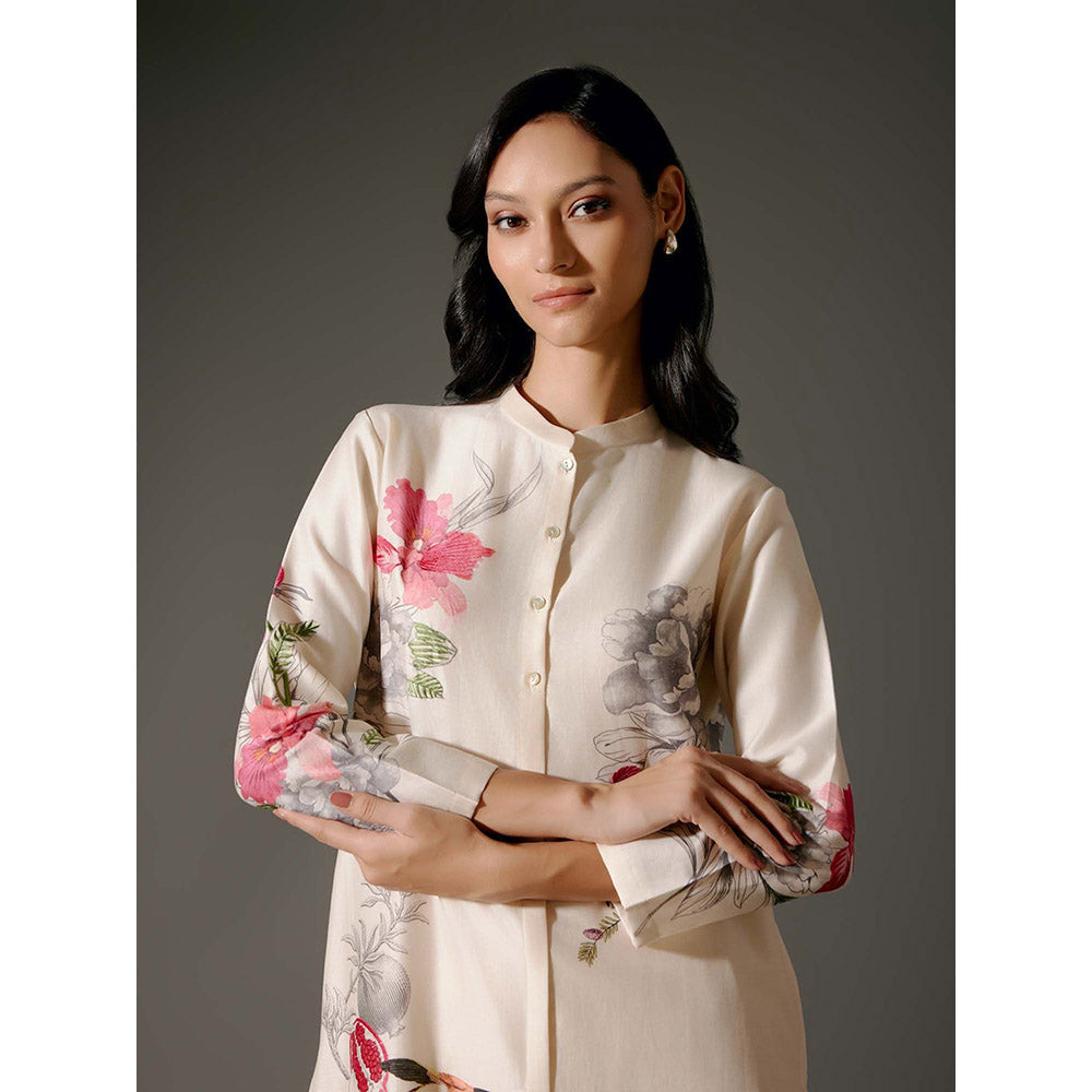 Rohit Bal Ivory Chanderi Print Kurta with Palazzo (Set of 2)