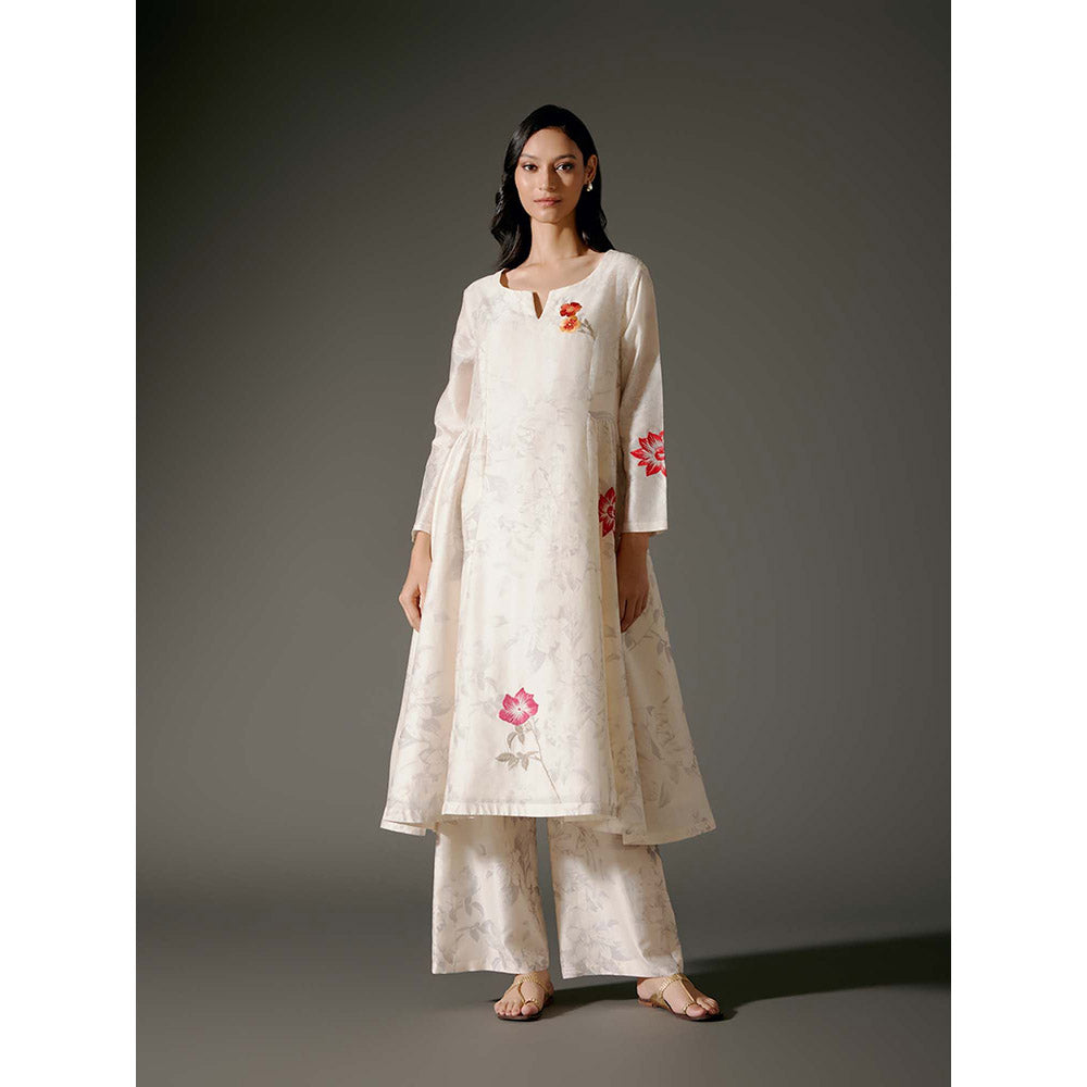 Rohit Bal Ivory Flared A-Line Kurta with Palazzo (Set of 2)