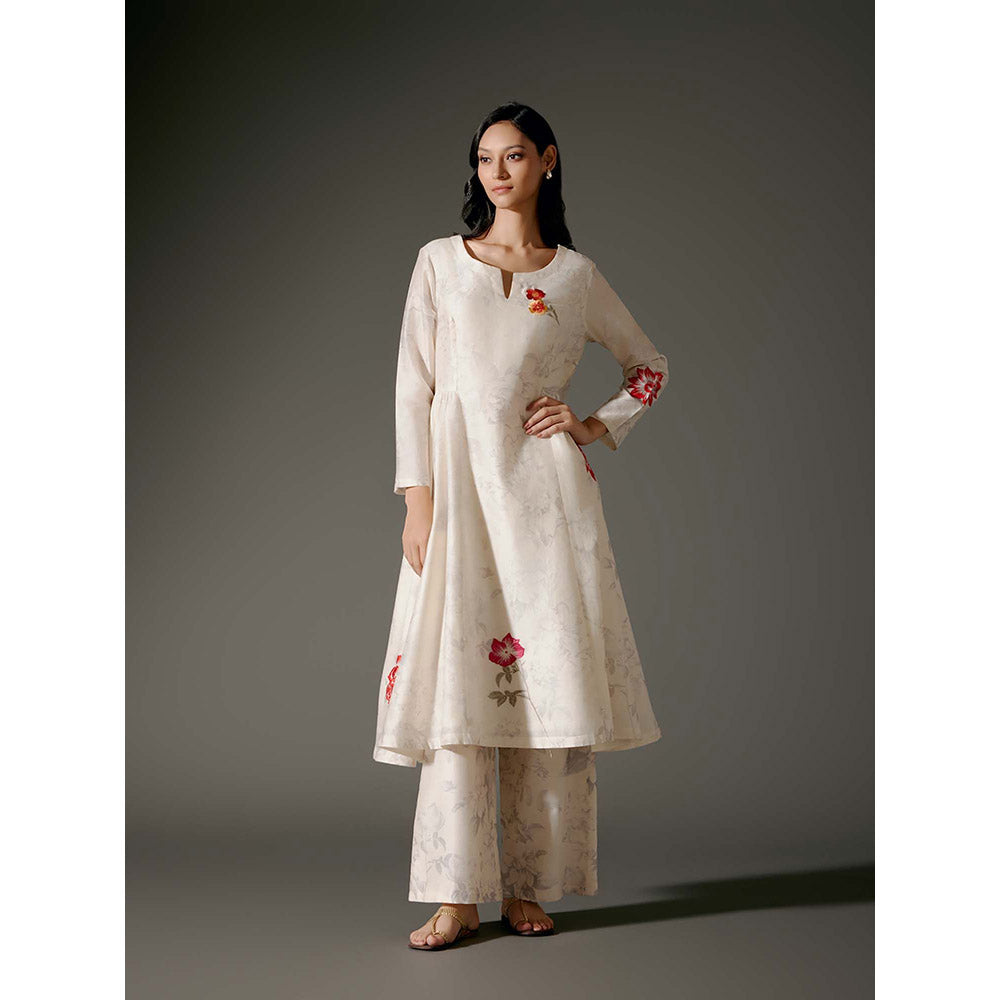 Rohit Bal Ivory Flared A-Line Kurta with Palazzo (Set of 2)