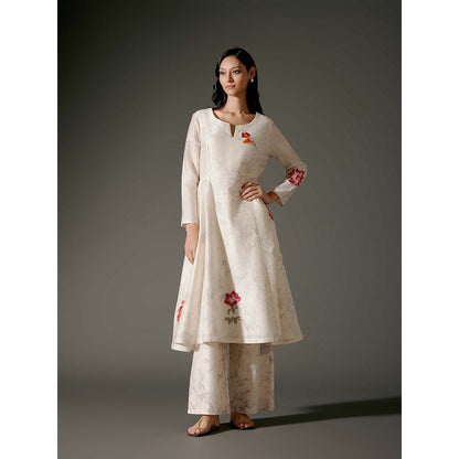 Rohit Bal Ivory Flared A-Line Kurta with Palazzo (Set of 2)
