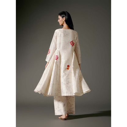 Rohit Bal Ivory Flared A-Line Kurta with Palazzo (Set of 2)