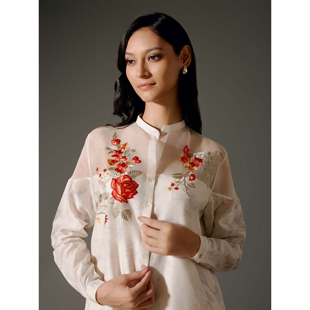 Rohit Bal Ivory Printed Chanderi Silk Co-Ord (Set of 2)