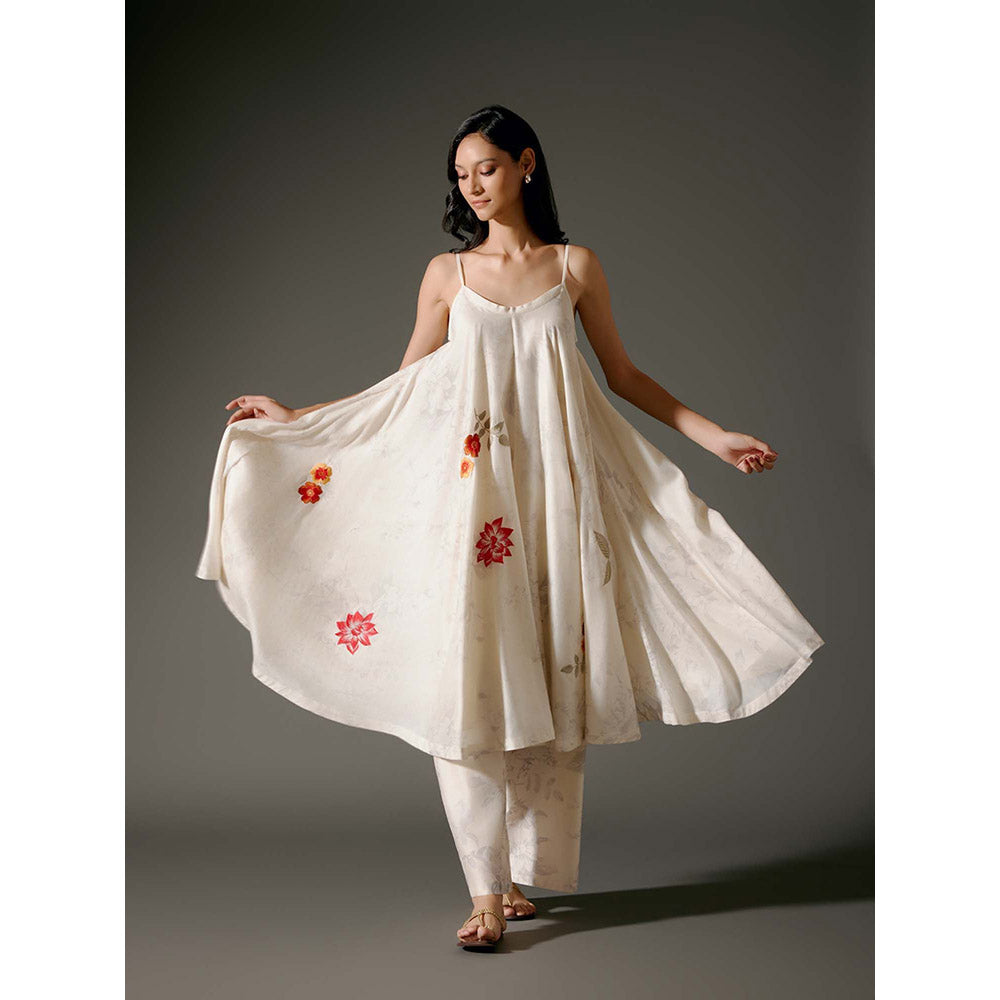 Rohit Bal Ivory Flared A-Line Kurta with Pant (Set of 2)