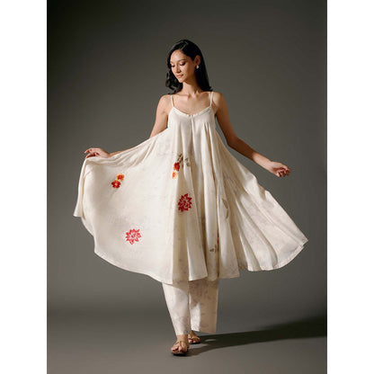 Rohit Bal Ivory Flared A-Line Kurta with Pant (Set of 2)