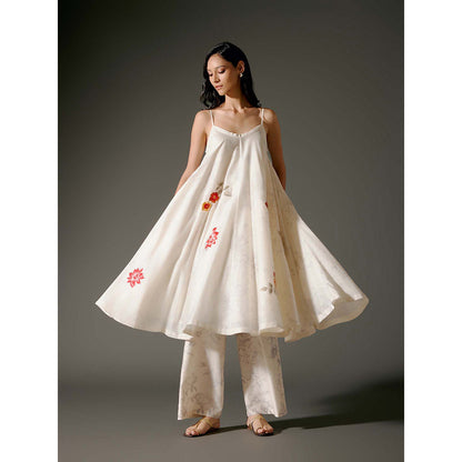Rohit Bal Ivory Flared A-Line Kurta with Pant (Set of 2)