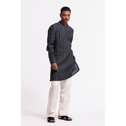 Rohit Bal Stripes Black Kurta
