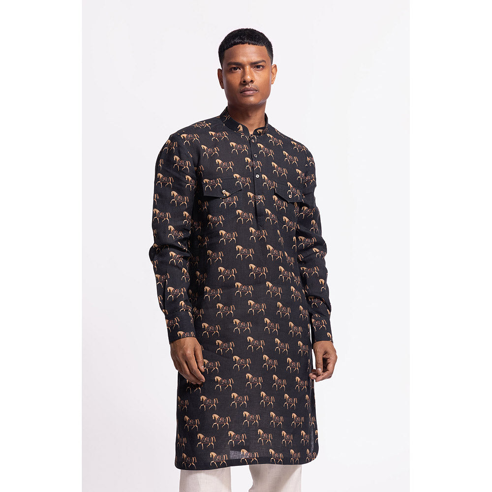 Rohit Bal Animal Print Black Kurta