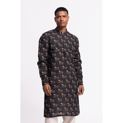 Rohit Bal Animal Print Black Kurta