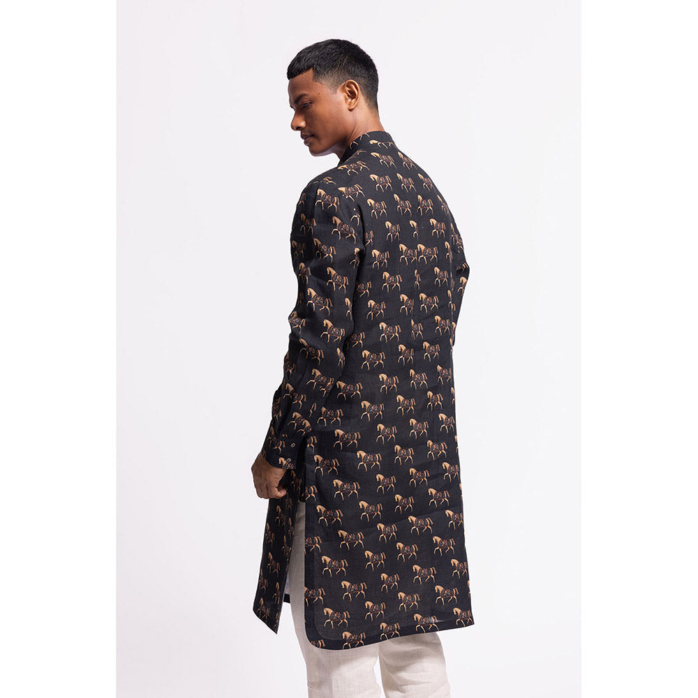 Rohit Bal Animal Print Black Kurta