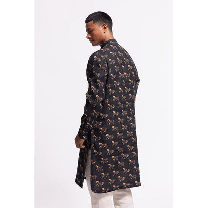 Rohit Bal Animal Print Black Kurta