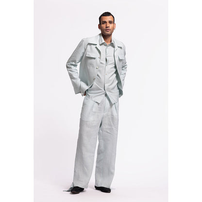 Rohit Bal Solid/Plain Powder Blue Crop Jacket