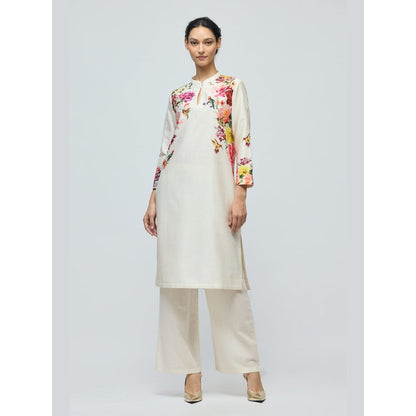 Rohit Bal Ivory Floral Printed Chanderi Kurta with Pant