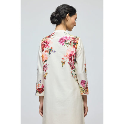 Rohit Bal Ivory Floral Printed Chanderi Kurta with Pant
