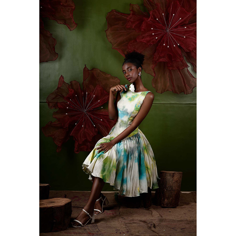 ROSA DAME Felina Hand - Dyed Cotton Silk Flared Dress With Adjustable Back - Multi-Color