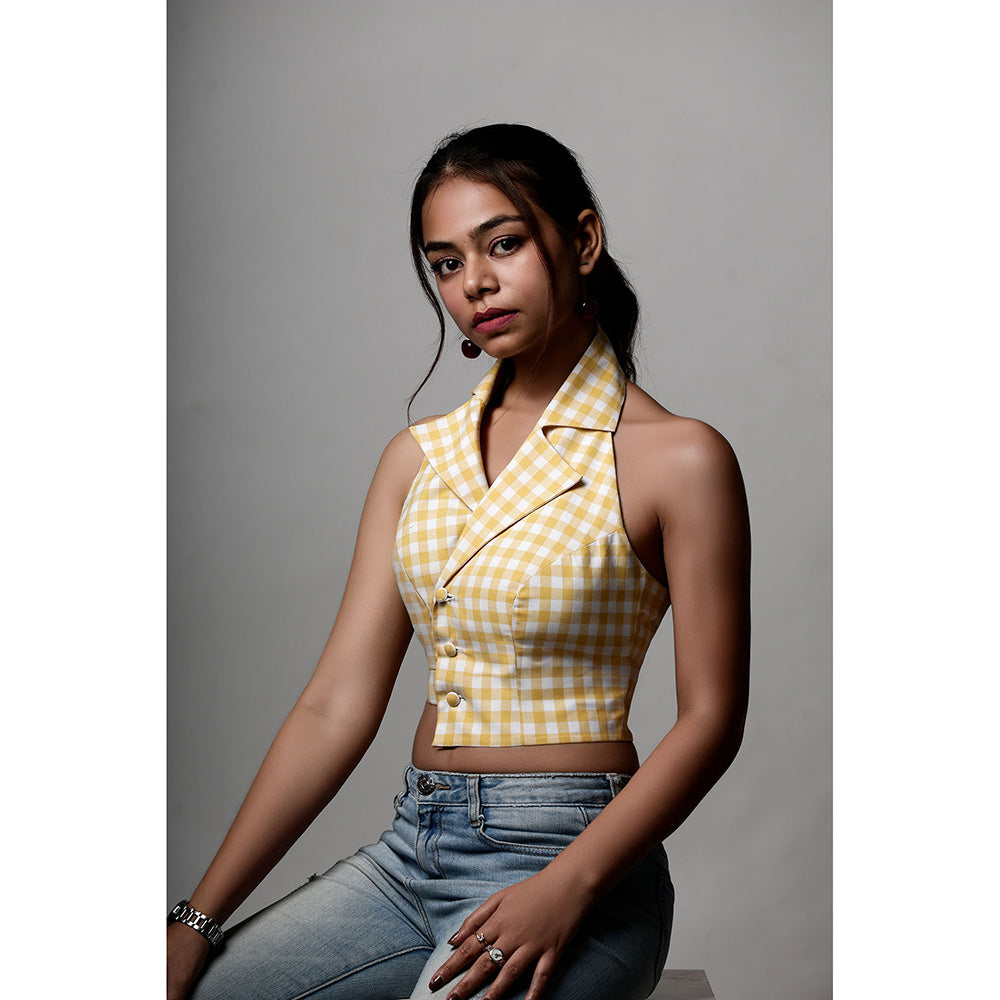 ROSA DAME Ilara Sunshine Yellow Gingham Waistcoat Style Top