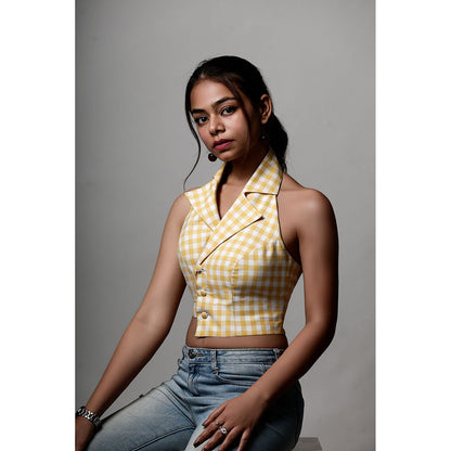 ROSA DAME Ilara Sunshine Yellow Gingham Waistcoat Style Top