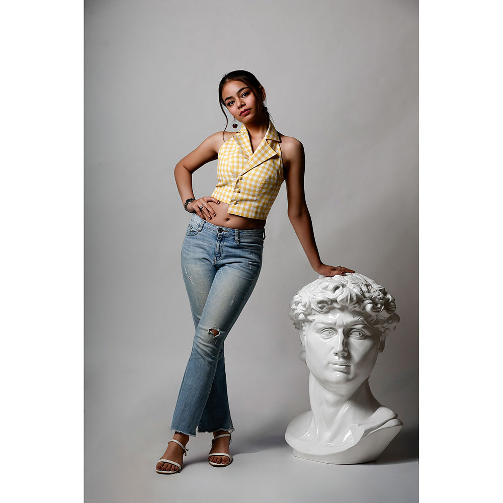 ROSA DAME Ilara Sunshine Yellow Gingham Waistcoat Style Top