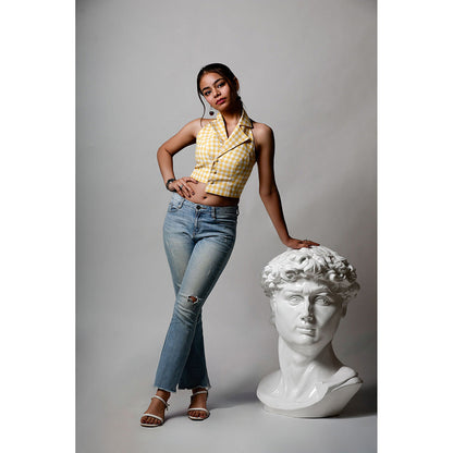 ROSA DAME Ilara Sunshine Yellow Gingham Waistcoat Style Top