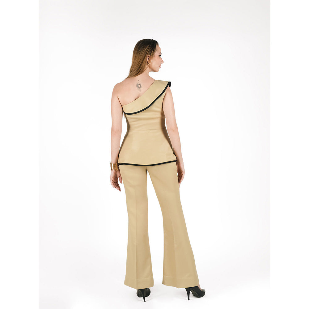 ROSA DAME Asymmetric Sand Beige Poly-Viscose One-Shoulder Top