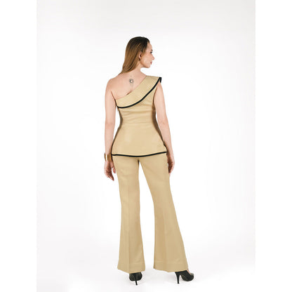 ROSA DAME Asymmetric Sand Beige Poly-Viscose One-Shoulder Top