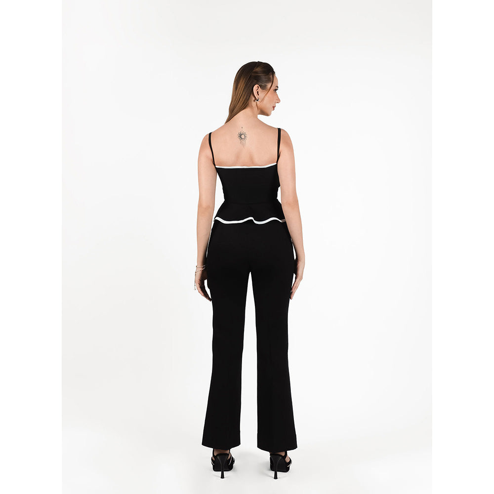 ROSA DAME Black Butter Crepe Peplum Zip Closure Corset Top