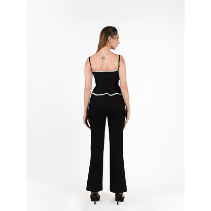 ROSA DAME Black Butter Crepe Peplum Zip Closure Corset Top
