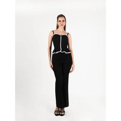 ROSA DAME Black Butter Crepe Peplum Zip Closure Corset Top