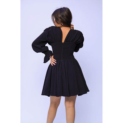 ROSA DAME Black Fiona Georgette Corset Dress