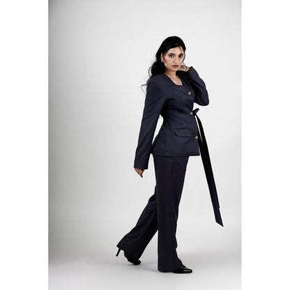 ROSA DAME Xelina Jet Blue Tailored Blazer Style Top