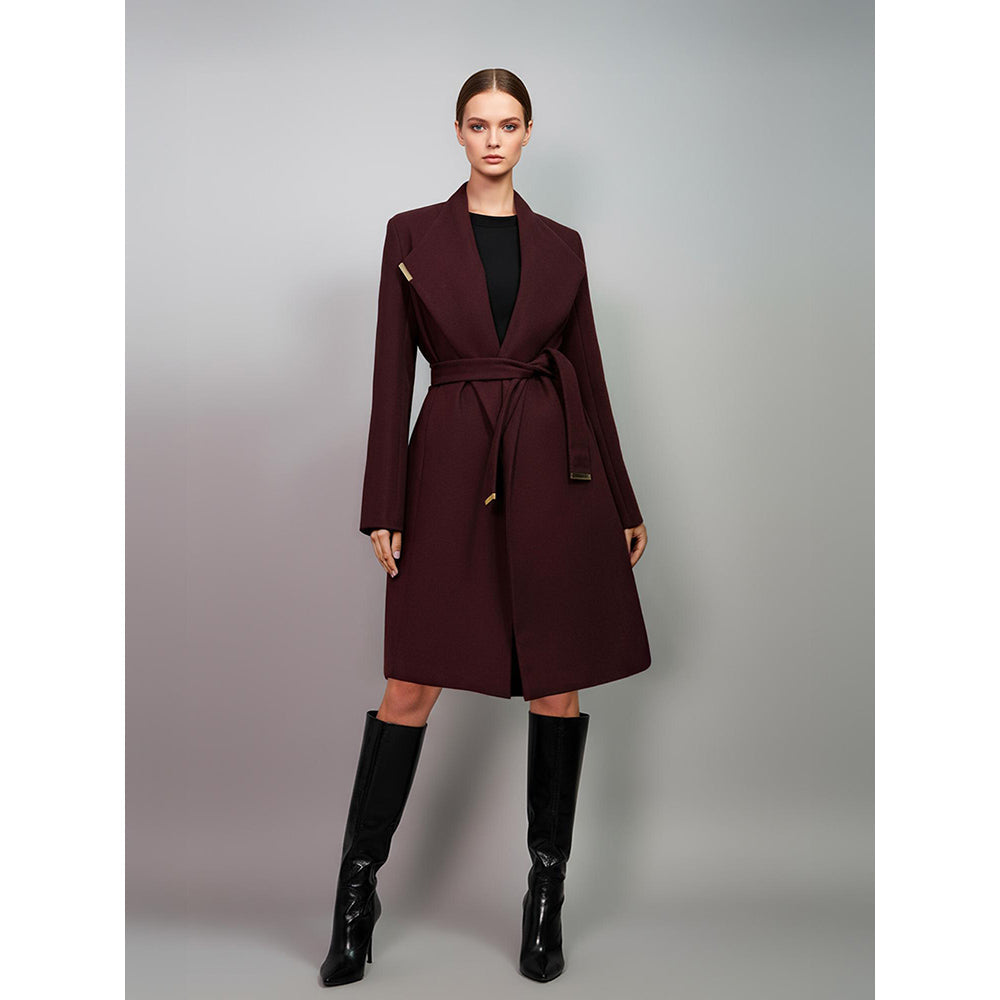ROSA DAME Power Wrap Mahogany It Girl Edition Wool Coat