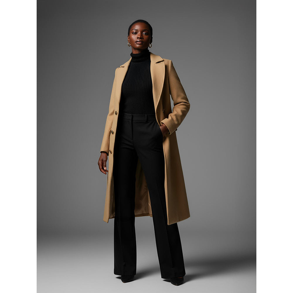 ROSA DAME Camel Wool Power Silhouette Longline Coat
