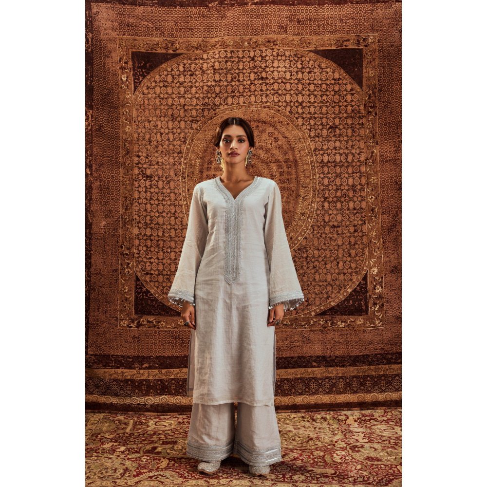 Roze Nargis Silver Kurta with Palazzo (Set of 2)