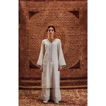 Roze Nargis Silver Kurta with Palazzo (Set of 2)