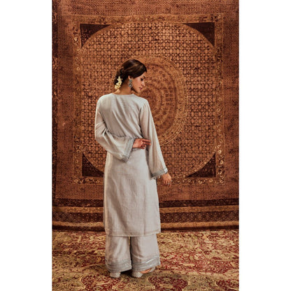 Roze Nargis Silver Kurta with Palazzo (Set of 2)