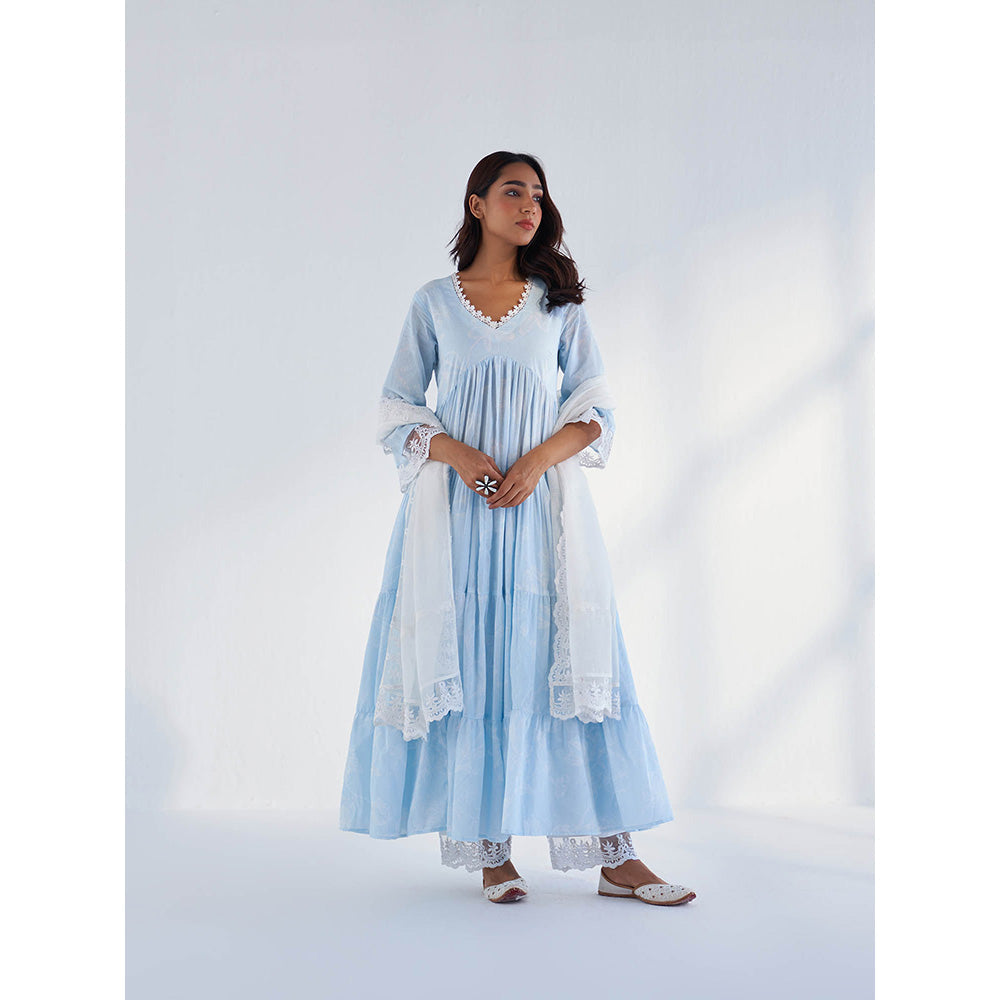 Roze Laila Blue Anarkali Kurta with Pant & Dupatta (Set of 3)