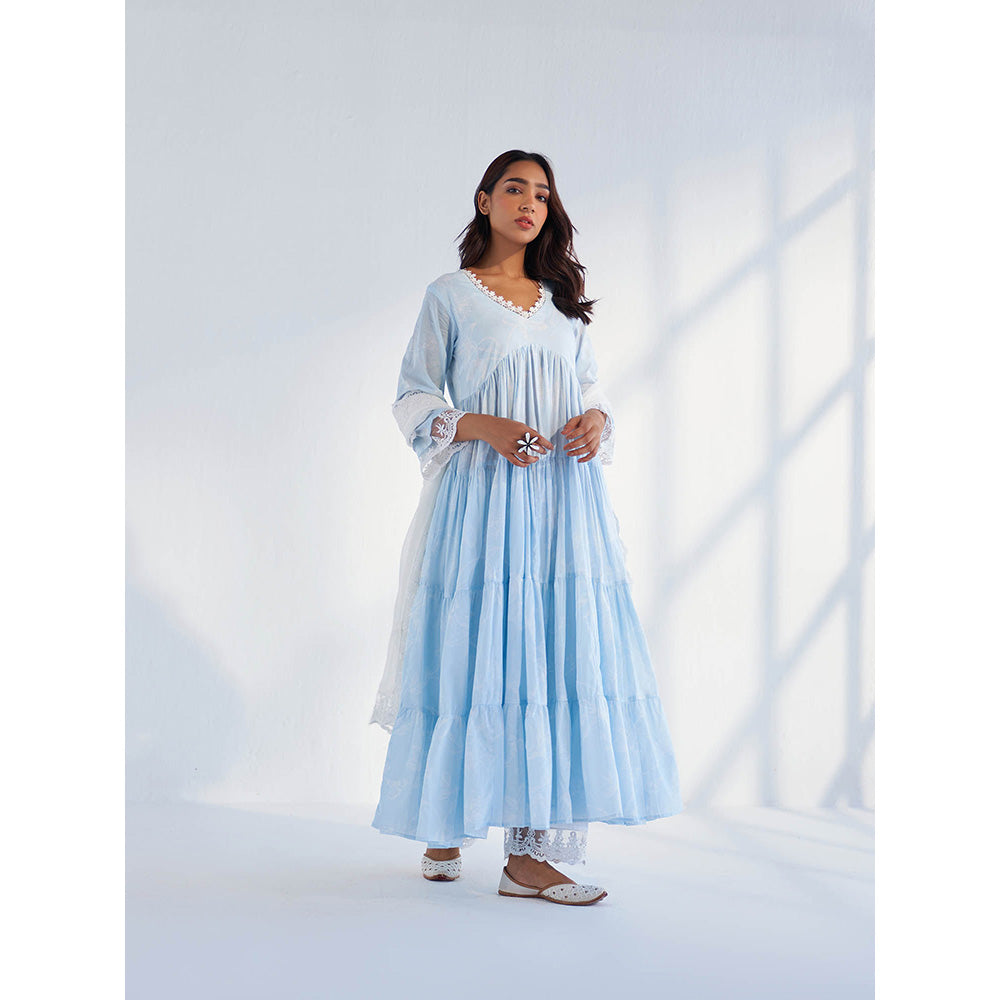Roze Laila Blue Anarkali Kurta with Pant & Dupatta (Set of 3)