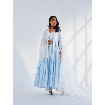 Roze Laila Blue Anarkali Kurta with Pant & Dupatta (Set of 3)